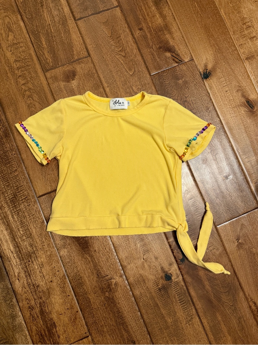 Lola + The Boys Bright Yellow Short-Sleeve Tee with Rainbow Bead Trim